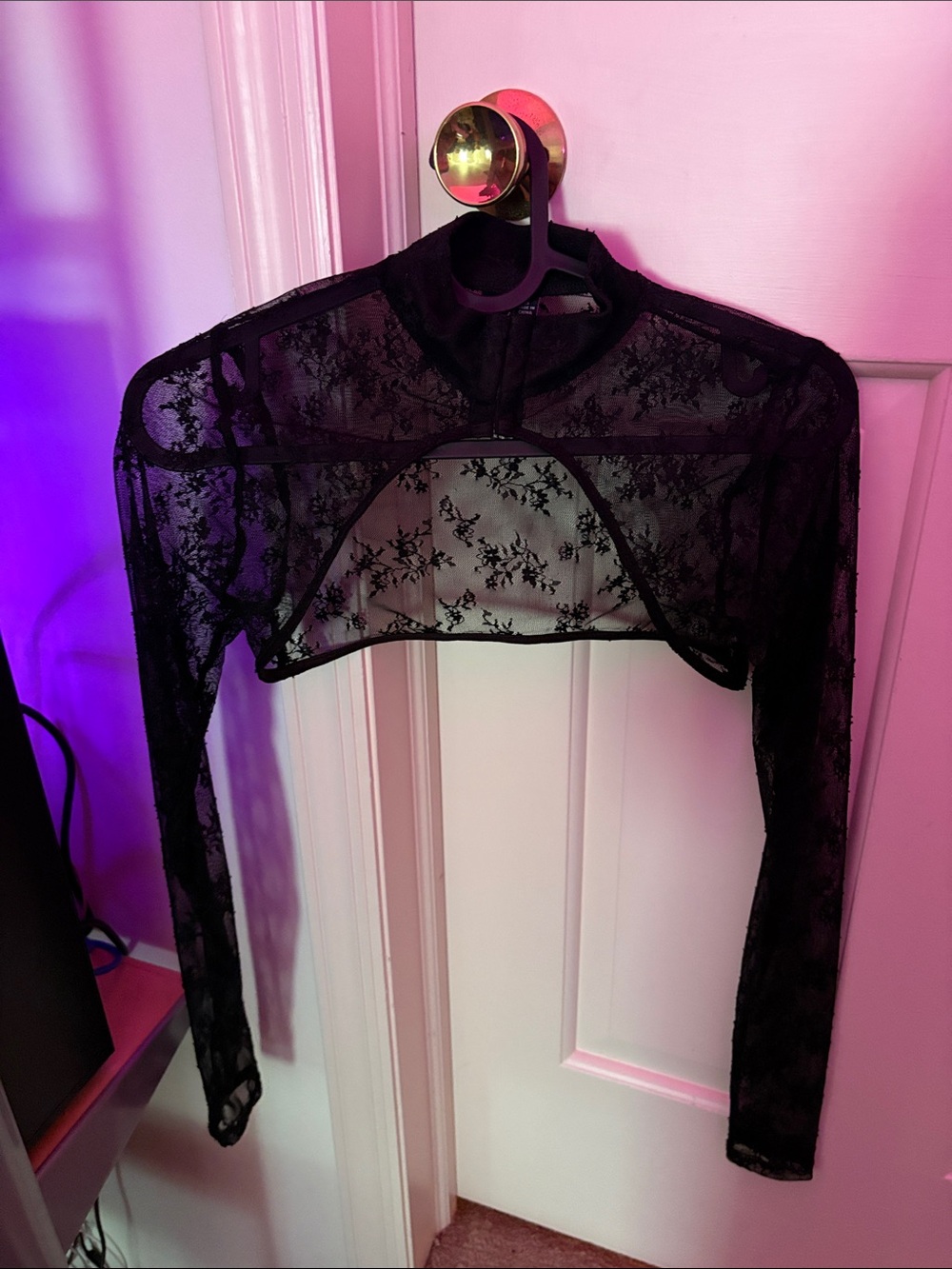 Sheer Black Lace Long-Sleeve Crop Top